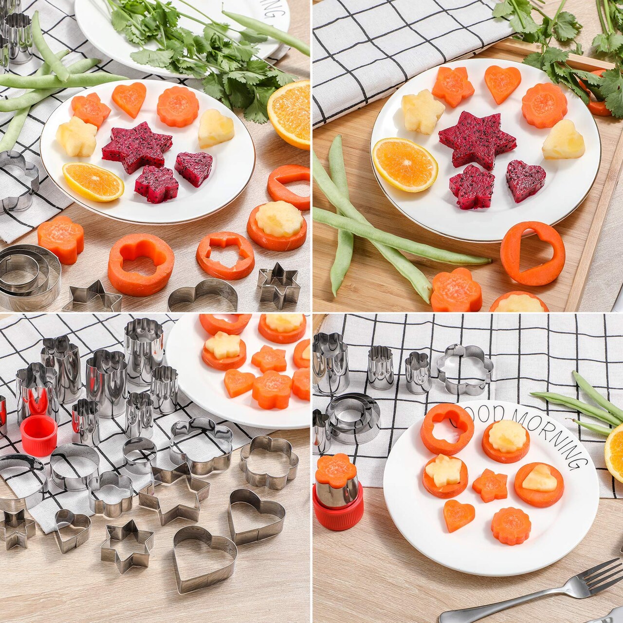 20 Pieces Stainless Steel Cutter Shapes Set,Vegetable,Fruit,Mini Pie,Doughnut/Donut,Sandwich,Biscuits,Cookie Metal Easter Fun Cutter Model,For Baking&Decorative Food,Kids,Christmas Holiday Party…
